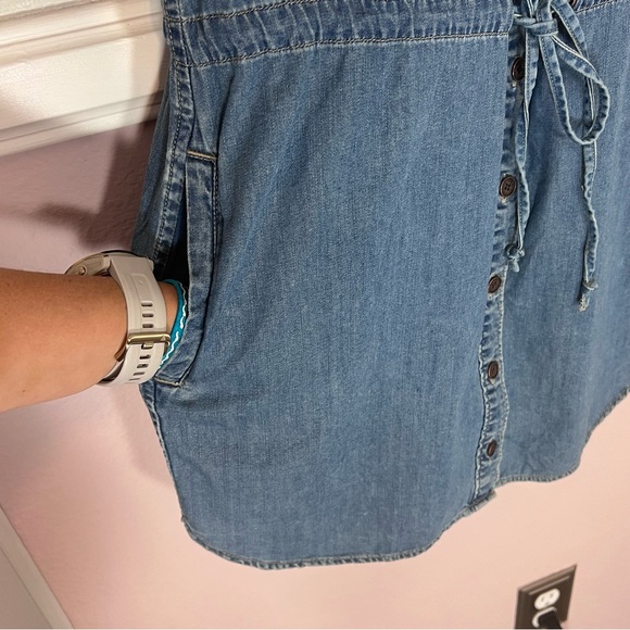 PAIGE Denim Mila Drop-Waist Denim Shirt Dress - Size Small - Picture 6 of 10